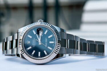 Black dial oyster perpetual on its side